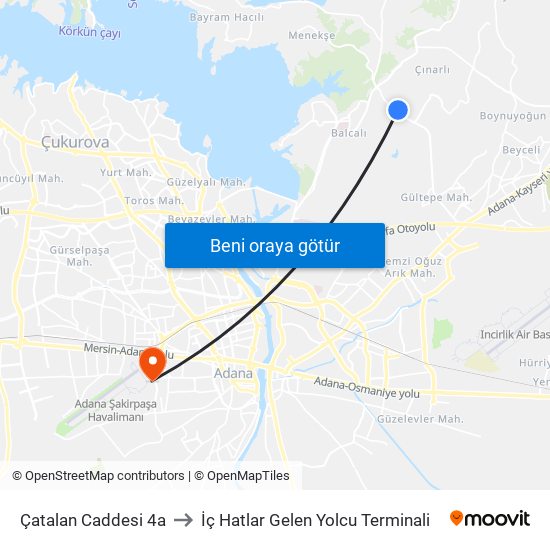 Çatalan Caddesi 4a to İç Hatlar Gelen Yolcu Terminali map