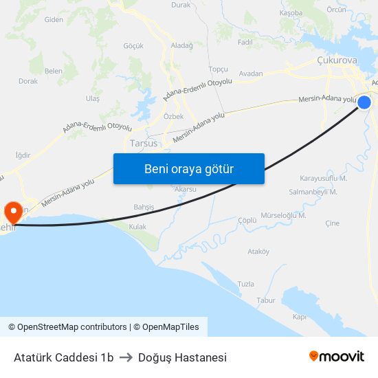 Atatürk Caddesi 1b to Doğuş Hastanesi map