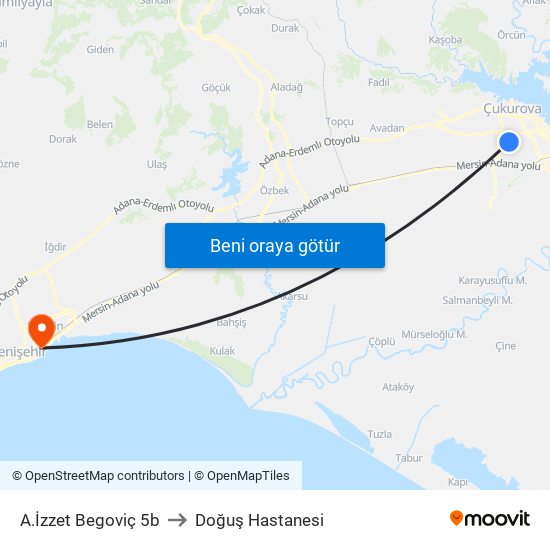 A.İzzet Begoviç 5b to Doğuş Hastanesi map