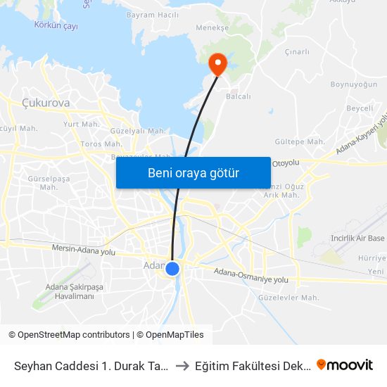 Seyhan Caddesi 1. Durak Taşköprü to Eğitim Fakültesi Dekanlığı map