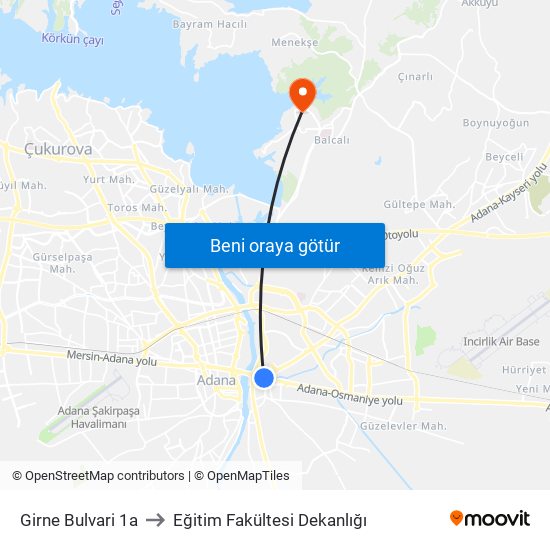 Girne Bulvari 1a to Eğitim Fakültesi Dekanlığı map