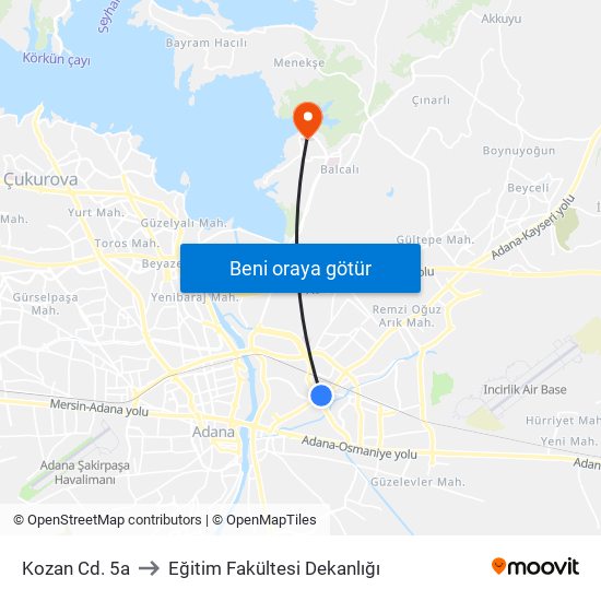 Kozan Cd. 5a to Eğitim Fakültesi Dekanlığı map