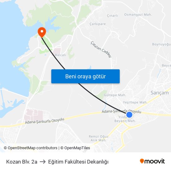 Kozan Blv. 2a to Eğitim Fakültesi Dekanlığı map