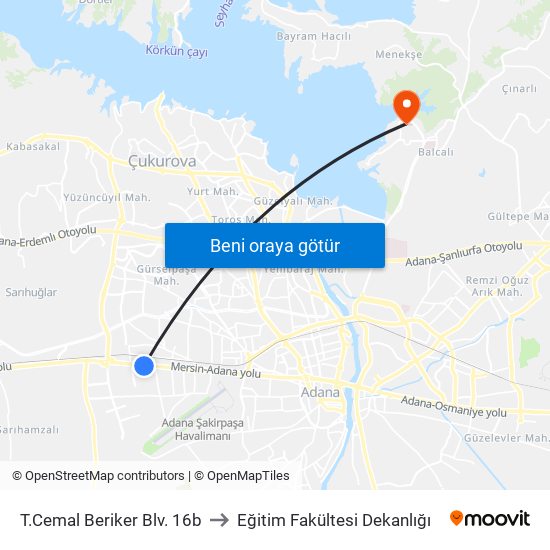 T.Cemal Beriker Blv. 16b to Eğitim Fakültesi Dekanlığı map