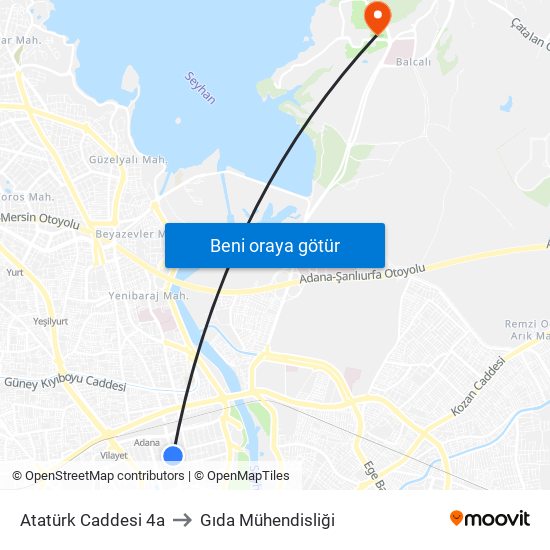 Atatürk Caddesi 4a to Gıda Mühendisliği map