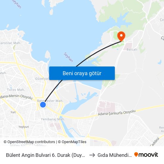 Bülent Angin Bulvari 6. Durak (Duygu Cafe) to Gıda Mühendisliği map