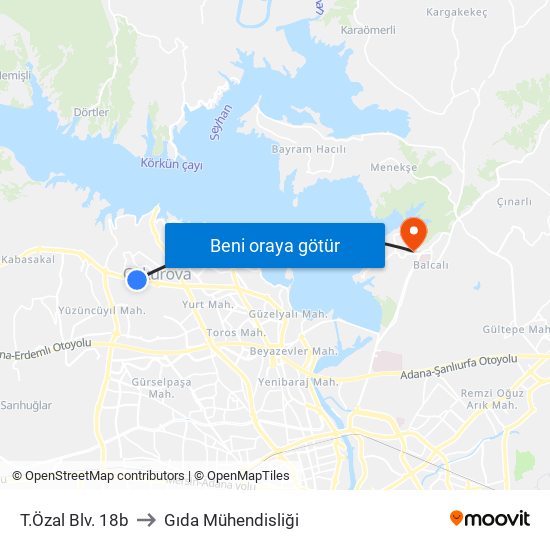 T.Özal Blv. 18b to Gıda Mühendisliği map