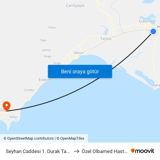 Seyhan Caddesi 1. Durak Taşköprü to Özel Olbamed Hastanesi map