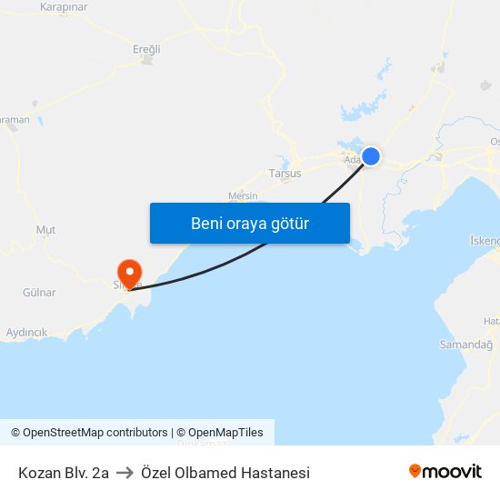 Kozan Blv. 2a to Özel Olbamed Hastanesi map