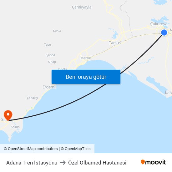 Adana Tren İstasyonu to Özel Olbamed Hastanesi map