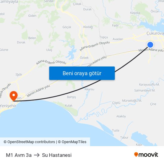 M1 Avm 3a to Su Hastanesi map