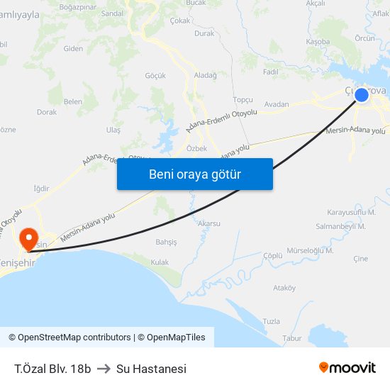 T.Özal Blv. 18b to Su Hastanesi map