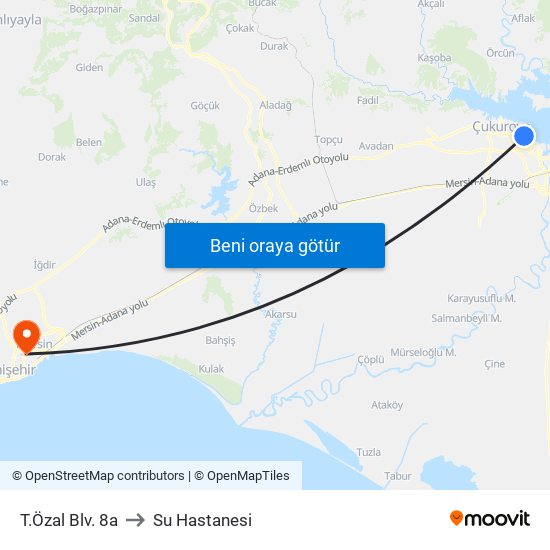 T.Özal Blv. 8a to Su Hastanesi map