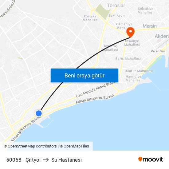 50068 - Çiftyol to Su Hastanesi map
