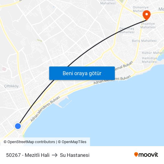 50267 - Mezitli Hali to Su Hastanesi map