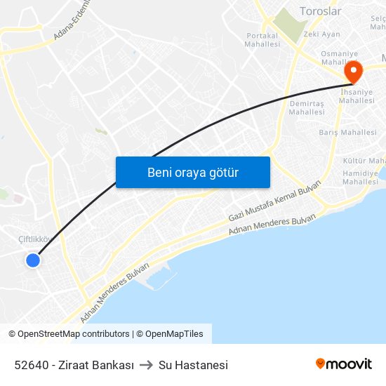 52640 - Ziraat Bankası to Su Hastanesi map