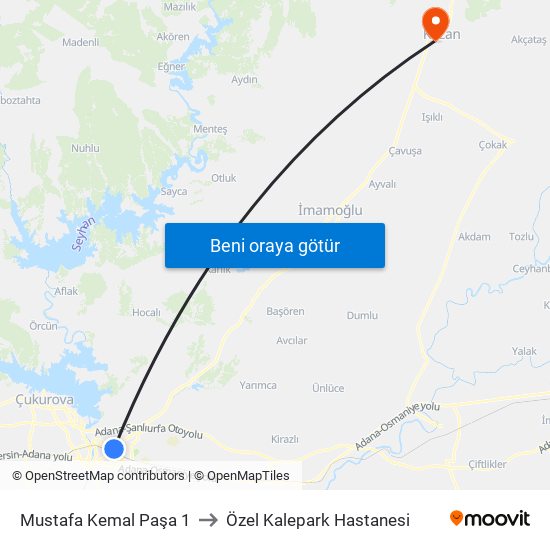 Mustafa Kemal Paşa 1 to Özel Kalepark Hastanesi map