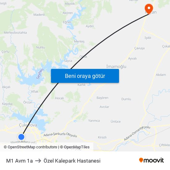 M1 Avm 1a to Özel Kalepark Hastanesi map
