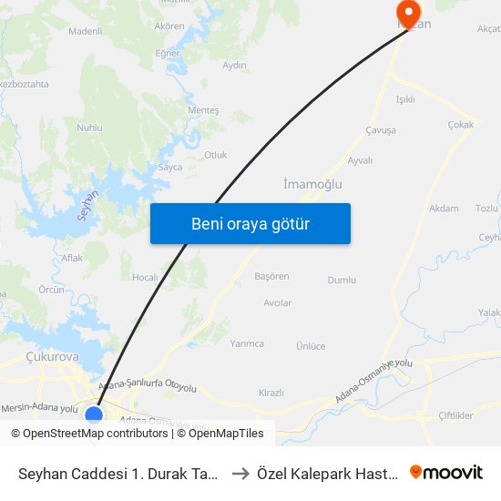 Seyhan Caddesi 1. Durak Taşköprü to Özel Kalepark Hastanesi map