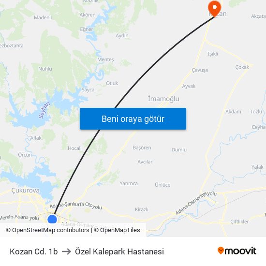 Kozan Cd. 1b to Özel Kalepark Hastanesi map