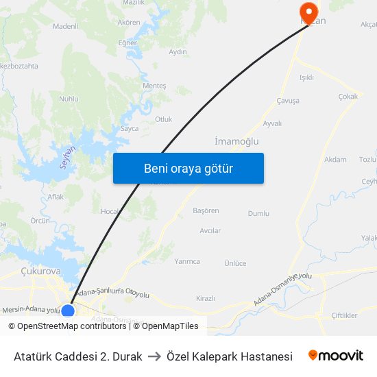 Atatürk Caddesi 2. Durak to Özel Kalepark Hastanesi map