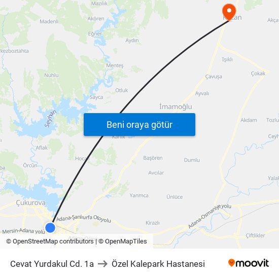 Cevat Yurdakul Cd. 1a to Özel Kalepark Hastanesi map