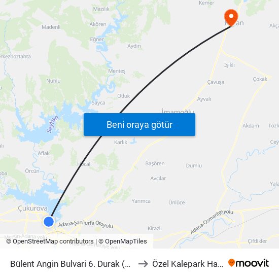 Bülent Angin Bulvari 6. Durak (Duygu Cafe) to Özel Kalepark Hastanesi map