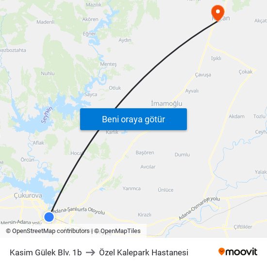 Kasim Gülek Blv. 1b to Özel Kalepark Hastanesi map
