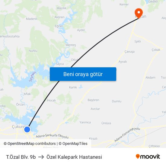 T.Özal Blv. 9b to Özel Kalepark Hastanesi map