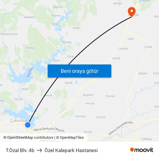 T.Özal Blv. 4b to Özel Kalepark Hastanesi map