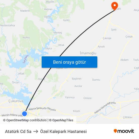 Atatürk Cd 5a to Özel Kalepark Hastanesi map