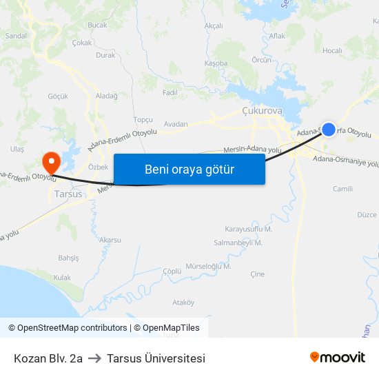 Kozan Blv. 2a to Tarsus Üniversitesi map