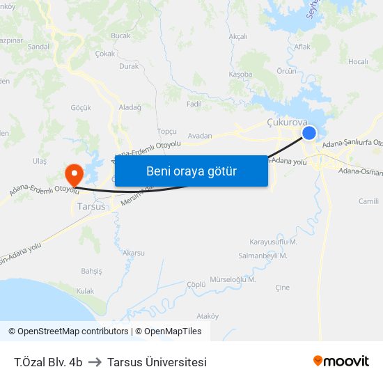 T.Özal Blv. 4b to Tarsus Üniversitesi map