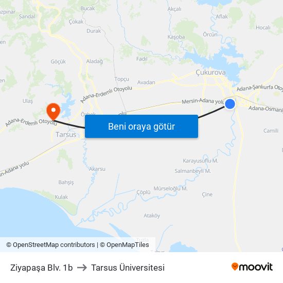 Ziyapaşa Blv. 1b to Tarsus Üniversitesi map