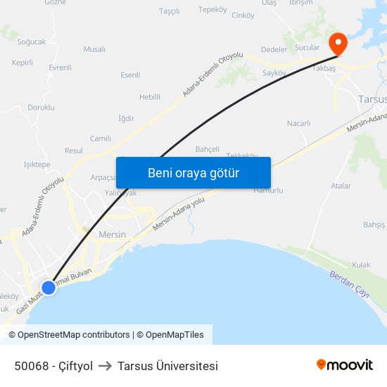 50068 - Çiftyol to Tarsus Üniversitesi map