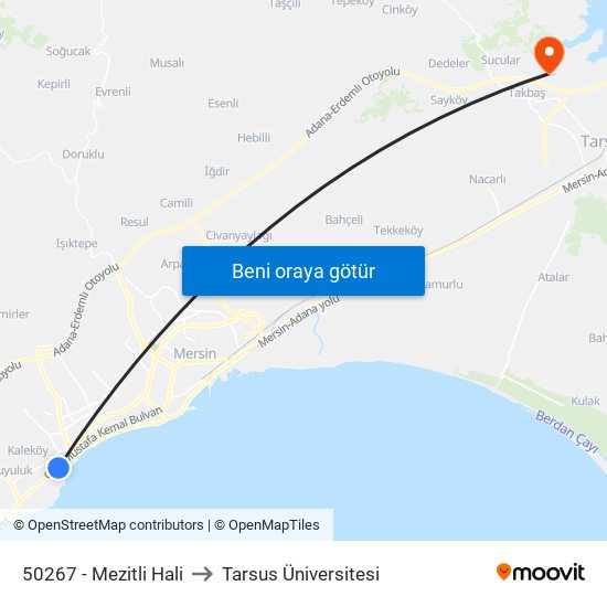 50267 - Mezitli Hali to Tarsus Üniversitesi map