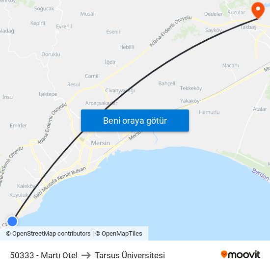 50333 - Martı Otel to Tarsus Üniversitesi map