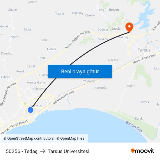 50256 - Tedaş to Tarsus Üniversitesi map