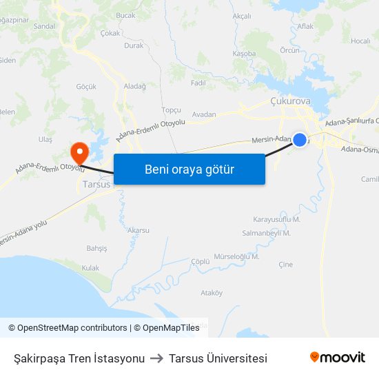 Şakirpaşa Tren İstasyonu to Tarsus Üniversitesi map