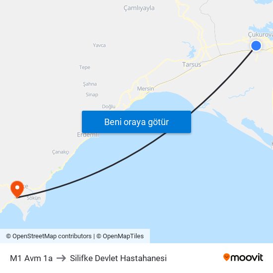 M1 Avm 1a to Silifke Devlet Hastahanesi map