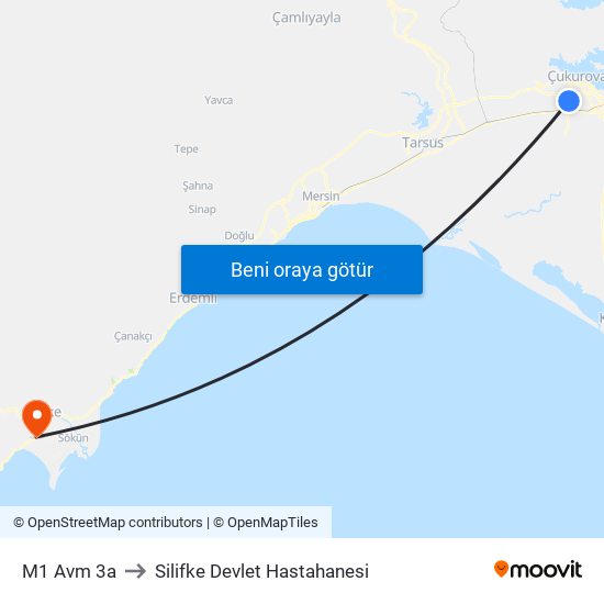 M1 Avm 3a to Silifke Devlet Hastahanesi map