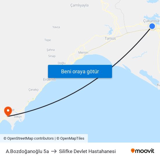 A.Bozdoğanoğlu 5a to Silifke Devlet Hastahanesi map