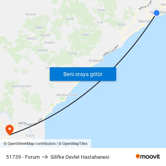 51739 - Forum to Silifke Devlet Hastahanesi map