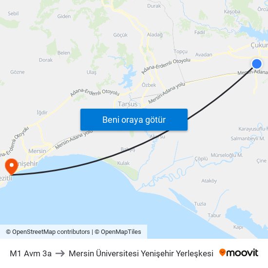 M1 Avm 3a to Mersin Üniversitesi Yenişehir Yerleşkesi map