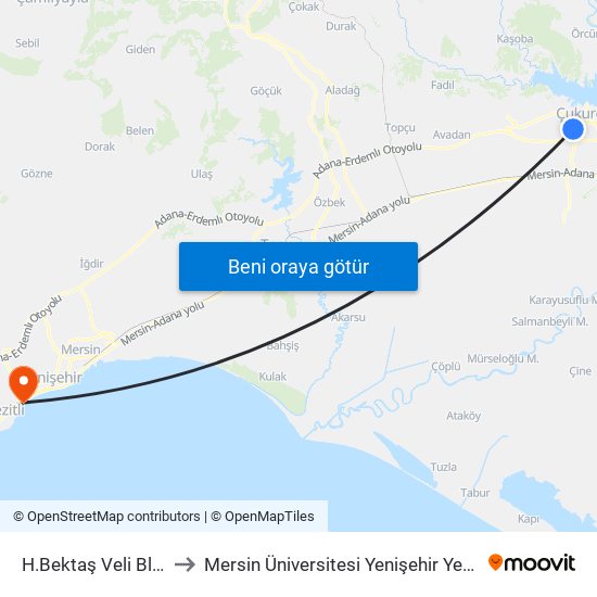 H.Bektaş Veli Blv. 1b to Mersin Üniversitesi Yenişehir Yerleşkesi map