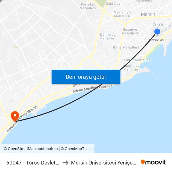 50047 - Toros Devlet Hastanesi to Mersin Üniversitesi Yenişehir Yerleşkesi map