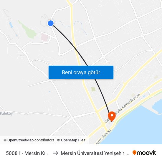 50081 - Mersin Kız Yurdu to Mersin Üniversitesi Yenişehir Yerleşkesi map