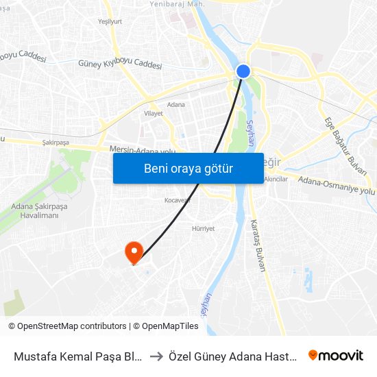 Mustafa Kemal Paşa Blv. 7b to Özel Güney Adana Hastanesi map