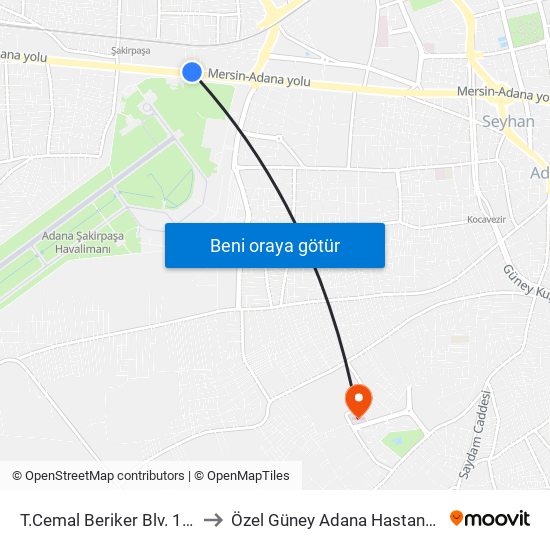 T.Cemal Beriker Blv. 10a to Özel Güney Adana Hastanesi map