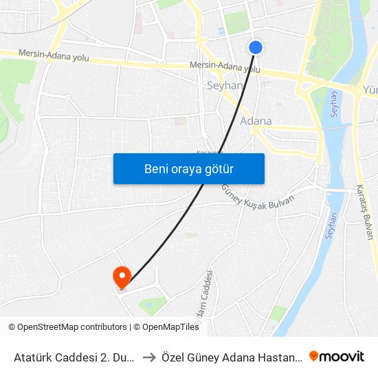 Atatürk Caddesi 2. Durak to Özel Güney Adana Hastanesi map